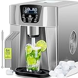 KESSER® Eiswürfelbereiter | Eiswürfelmaschine Edelstahl | 100W Ice Maker | 12 kg 24 h | 2 Würfelgrößen | Zubereitung in 6 min | 2 Liter Wassertank | Timer | LCD-Display | Wassertank, Silber