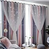 Freyamy Gardinen Rosa Grau Glänzend Sterne Vorhänge Blickdicht Kinderzimmer Halbtransparent H 130 X B 100cm Ösenvorhang 2er Set Mädchen Kindervorhänge Gardinen Verdunkelungsvorhang Wohnzimmer