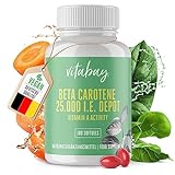 Vitabay Beta Carotin Depot Bräunungskapseln - 180 VEGANE SOFTGELS mit 25000 I.E - Vorstufe von Vitamin A hochdosiert Carotin Kapseln hochdosiert Bräune Beta Carotin hochdosiert Karottensaft Karotin