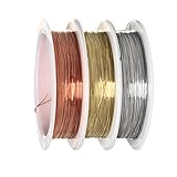 45m Schmuckdraht, 0.3 mm Basteldraht Draht Zum Basteln Kupferdraht Perlendraht 3 Rollen zur Schmuckherstellung Blumengestecke (Gold, Silber, Bronzefarben)