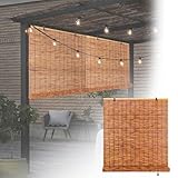 Schilf Vorhang 55 75 80 110 120 150 155cm Breite Handgewebte Bambusrollo Rollo Bambus Sonnenschutz Lifter Anti-UV Carbonization Seitenzugrollo(W59xH63IN(150x160CM))