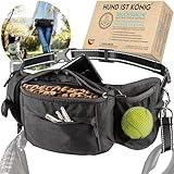 HUND IST KÖNIG Leckerlitasche für Hunde Leckerlis & Hundezubehör - Robuste Bauchtasche Hund - Futterbeutel Hunde mit Kotbeutelspender, Handyfach & Gurt für Flexileine