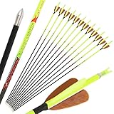 SHARROW Bogenschießen Carbonpfeile 32 Zoll Jagdpfeile Carbon Pfeile Spine 400-1000 Befiederung 2 Zoll Naturfedern Bogenpfeile für Compoundbogen Recurvebogen (6, Gelb, Spine 700)
