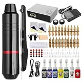 HAWINK Tattoo Stift Maschine Kit Rotary komplettes Tattoo Set mit 20Pcs Patronen Nadeln Netzteil Tattoo Tinte, Tattoo Kit für Anfänger und Tattoo Künstler Schwarz EKP28-1