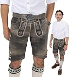 Schöneberger Trachten Couture Herren Lederhose kurz mit Trachtengürtel, Trachtenlederhose braun für Oktoberfest, Trachtenhose Starnberg (50)