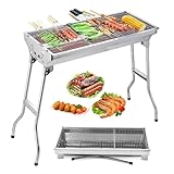 Holzkohlegrill Edelstahl-Tragbarer: Perfekt für Camping & Gartenpartys! Klappbar, tragbar und robust - genießen Sie BBQ überall 73x 33x 71 cm, für 5-10 Personen