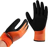 DS Safety Arbeitshandschuhe Winter Wasserdicht Thermo Warme Winterhandschuh Montagehandschuhe Grip Winterarbeitshandschuhe Arbeit Doppelbeschichte Nylon Isolierte Handschuhe Orange Größe 9 / L