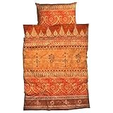 Traumschlaf Satin Bettwäsche Indi Orange – 100 % Baumwolle, glänzend & atmungsaktiv, orientalisches Design mit Ornamenten