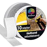 OfficeTree 10 Meter Klettband Selbstklebend Extra Stark - Weiß 20mm - Doppelseitiges Klettband Extra Stark - Selbstklebende Klettbänder - Klettverschluss Selbstklebend für Fenster & Teppich