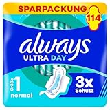 Always Ultra Day Damenbinden Normal (Größe 1) mit Flügeln 114 Stück, Super Saugfähig Und Ultra Dünn, für Die Periode