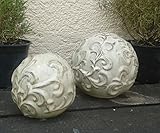 terracotta-toepfe-de 2er Set Kugeln je ca. 12 cm aus Steinzeug Keramik, Hellbeige glasiert Deko Garten