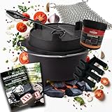Grillfürst Dutch Oven BBQ DO 6 (ca. 6 Liter) - mit 35cm Deckelheber, Abstandshalter, Ringreiniger, Pflegepaste + 2X Dutch Oven Fibel XXL