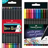 Faber-Castell 116412 - Buntstifte Blackwood, Black Edition, 12er Etui 151610 - GRIP Finepen, Fineliner, mit metallgefasster Faserspitze 0.4 mm, 10er Etui