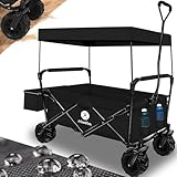 Miweba Bollerwagen faltbar MB-10 | Traglast 100 kg - Kinderwagen mit Dach - Handwagen faltbar - Transportwagen für Kinder - Wagen klappbar - Strandwagen - Gartenwagen - Faltwagen (Schwarz)