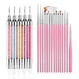 20-Stück Nail Art Pinsel Set, Enthalten 15 Bürste und 5 Dotting Pen Nail Art Pinsel, Profi Acryl Nail Art Pinsel Set, UV-Gel Nageldesign Pinsel, Gel Pinsel für Nägel für DIY Nail Art Design (Rosa)