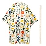 DAYKET Herren-Strand-Kimono-Hemd, Japanische Lässige Strickjacke, Polyester, Sieben Ärmel, Offene Vorderseite, Morgenmantel – mit Gürtel,White-XL