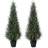 CROSOFMI Künstliche Pflanzen Groß Zedernbaum 125 cm Kunstpflanzen Wie Echt im Topf Plastik Fake Plant Außendekoration (2 Pack)