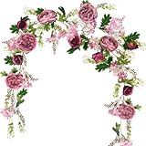 Pfingstrosen Girlande, Deko Blumen Künstlich, Kunstblumen Girlande, Tischstange Dekostange, Blumen Girlanden, Blumengirlande für Tür, Hochzeit, Party, Wand, Heimdekoration (Dusty)