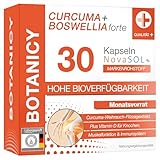 BOTANICY Curcuma + Boswellia forte - 30 Kurkuma Weihrauch Kapseln mit Markenrohstoff NovaSOL - Plus Vitamin D3 für Knochen & Muskeln - Hohe Bioverfügbarkeit, Weihrauch Kurkuma Kapseln Hochdosiert