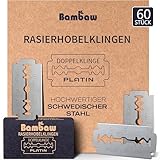 Bambaw – 60 scharfe Rasierklingen für Rasierhobel, aus schwedischem Edelstahl, Ersatzklingen für Rasierhobel Damen und Herren