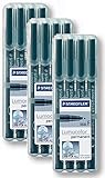STAEDTLER permanenter Universalstift Lumocolor, wisch- und wasserfest, sekundenschnell trocken, nachfüllbar, Linienbreite 0,6 mm (Schwarz, 3x4er Set)