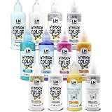 LM-Kreativ Window Color Set (12 x 90 ml Set Magic Moments) - Abziehbare Fenstermalfarbe/Stickerfarbe auf Wasserbasis für Glatte Oberflächen wie Glas, Spiegel Fliesen
