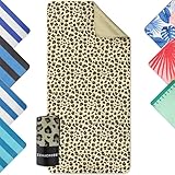 ZENACROSS - Strandhantuch 90x180cm - Mikrofaser Handtuch Groß - Schnelltrocknend - Microfaser Badetuch Sandfrei - Leichtes und Kompaktes Strandtuch - Leo Muster