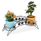 Relaxdays Blumentreppe, 3 Ablagen, gebogener Pflanzenständer, In- & Outdoor, antik, Eisen, HBT 21 x 55 x 19 cm, schwarz