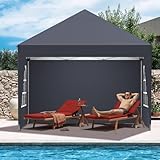 Pavillon 2.5x2.5 Höhenverstellbar-3, Faltpavillon Wasserdicht Stabil, Pop-up Faltbar Partyzelt mit 4 Seitenteilen Winterfest, Gartenpavillon UV Schutz 50+, Zelt für Strand Hochzeit Camping, Anthrazit