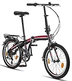 Licorne Bike CONSERES Premium Faltrad, Klapprad in 20 Zoll - Fahrrad für Herren, Jungen, Mädchen und Damen - Shimano 6 Gang-Schaltung - Hollandfahrrad - Schwarz/Rot