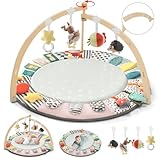 Suihuooo Faltbare Baby-Spielmatte mit Spielbogen aus Holz – 6 Entwicklungszonen, 7 Interaktive Sensorisches Spielzeug, Krabbeldecke Baby, Spieldecke Baby Perfekt für Zuhause und Unterwegs