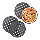 Relaxdays Pizzablech, 4er Set, rund, gelocht, antihaft, Pizza & Flammkuchen, aus Stahl, Knusperblech, ∅ 32 cm, anthrazit
