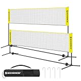 SONGMICS 4 m Badmintonnetz, Volleyballnetz, höhenverstellbare Stangen, tragbares Set für Tennis, Beach-Volleyball, für Garten, Park, Outdoor, Gelb SYQ400Y