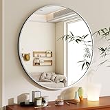 BEAUTYPEAK 60 cm Runder Spiegel in Silber, Rund Dekorativer Wandspiegel mit Aluminiumrahmen, Bruchsicherer Badezimmer Spiegel zum Aufhängen und Anlehnen, Wandspiegel für Schlafzimmer, Bad, Wohnzimmer