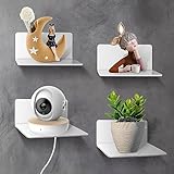 SHEPIN 4er Set Kleines Wandregal Weiß 10cm, Kleines Regal Wand mit Kabelloch, Regal ohne Bohren aus Acryl, Regalbrett Schweberegal Dekoration für Schlafzimmer Badezimmer Wohnzimmer