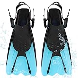 YANGUN Schnorchelflossen, Verstellbare Schwimmflossen Gr.34-38, Unisex Taucherflossen für Kinder & Erwachsene, Kurze Flossen Kinder Erwachsene Verstellbare Flossen für Schwimmen und Schnorcheln (Blau)