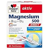 Doppelherz Magnesium 500 + B12 + D3 DIRECT mit DEPOT-Funktion - Magnesium als Beitrag für die normale Funktion der Muskeln und des Nervensystems - 20 Portionen Micro-Pellets