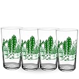 DOWN TO EARTH BASICS Original Artwork Gläser – 4 Stück, 477.8 g Trinkglas-Set, einzigartige illustrierte Designs, alltägliche Getränkebecher für Zuhause oder als Geschenk