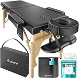 KESSER® Mobile Massageliege mit Holzfüßen klappbar & höhenverstellbar 2 Zonen Massagebett Massagetisch Kosmetikliege Breite Therapieliege Kopfstütze & Armlehnen inkl. Tragetasche & 10x Tücher