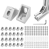 26 Stück Aluprofil Winkel 20 × 20, Aluminium Winkelverbinder Alu Nut 6 Eckwinkel Eckverbinder mit Zubehör Wandhalter Befestigungsmaterial für Regale Geräteständer DIY-Projekte