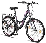 Licorne Bike Stella Premium City Bike in 24,26 und 28 Zoll - Fahrrad für Mädchen, Jungen, Herren und Damen - 21 Gang-Schaltung - Hollandfahrrad Citybike (Anthrazit, 24.00)