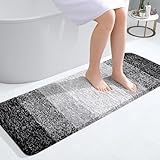 Homaxy Weich Badezimmerteppich 40x120 cm, rutschfest waschbar Badematte Flauschige Hochflor Badteppich Mikrofaser Saugfähig Badvorleger Duschvorleger (Schwarz)