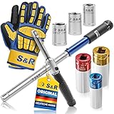S&R Reifenwechsel Set 3-tlg, Drehmomentschlüssel 70-170 Nm, Kraft-Schoneinsätze 17-21mm für Alufelgen & Montagehandschuhe XL, Radwechsel Kreuzschlüssel Set für Auto Reifen, Profi Werkzeug Koffer