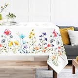 Arquiel Tischdecke Rechteckige Florale, Tischtuch Blumen Wasserabweisend StrapazierfäHiges Aquarell, Abwischbar Tischdeck FüR Abendessen, KüChe, Hochzeit, Drinnen, FrüHling/Sommer(140 x 180 cm)
