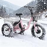 flatpincololee Elektro Dreirad Fahrrad 20'x4.0' Geländetauglich – 48V 13Ah Abnehmbarer Akku, 500W Motor, Tiefer Einstieg, LED-Licht, Großer Korb, Nicht Klappbar, Montage Erforderlich Pink