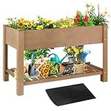 ketive Hochbeet mit Beinen – Erhöhter Pflanzkasten aus Holz, robustes Tannenholz, verstärkter Rahmen mit Drainagelöchern, Auskleidung und Ablagefach für Gemüse, Kräuter, Blumen, 118,6 x 58,4 x 76,2 cm