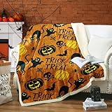 WONGS BEDDING Halloween Kürbis Schläger Kuscheldecke Flauschig Fleecedecke 150x200 cm, Sherpa Decke Super Weich und Warme Wohndecke als Couchdecke Sofadecke Überwurf für Bett Couch, Gelber