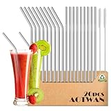 AOTWAN Strohhalme Edelstahl 304 Trinkhalme Edelstahl 20 Stück Enthalten 9 Gerade +9 Gebogen +2 Reinigungsbürsten Metall Strohhalm Wiederverwendbar Edelstahl Strohhalm für Cocktails,Smoothie und Säfte