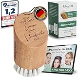 Fabigreen® – Premium Gesichtsbürste [MADE IN GERMANY] inkl. E-Book mit Face Yoga & skin care Tipps - Trockenbürste für Massage & Peeling Gesicht - face dry brush - aus FSC Buchenholz (Natur mit Text)