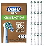 Oral-B Pro CrossAction – ORIGINAL Aufsteckbürsten für Elektrische Zahnbürste – Überlegene Zahnreinigung, Ersatzbürsten mit X-Borsten, Zahnbürstenaufsatz, Briefkastenfähige Verpackung – Weiß, 16 Stück